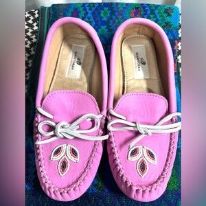 Pink Suede and leather Moccasins with Embroidered Detail NWT!